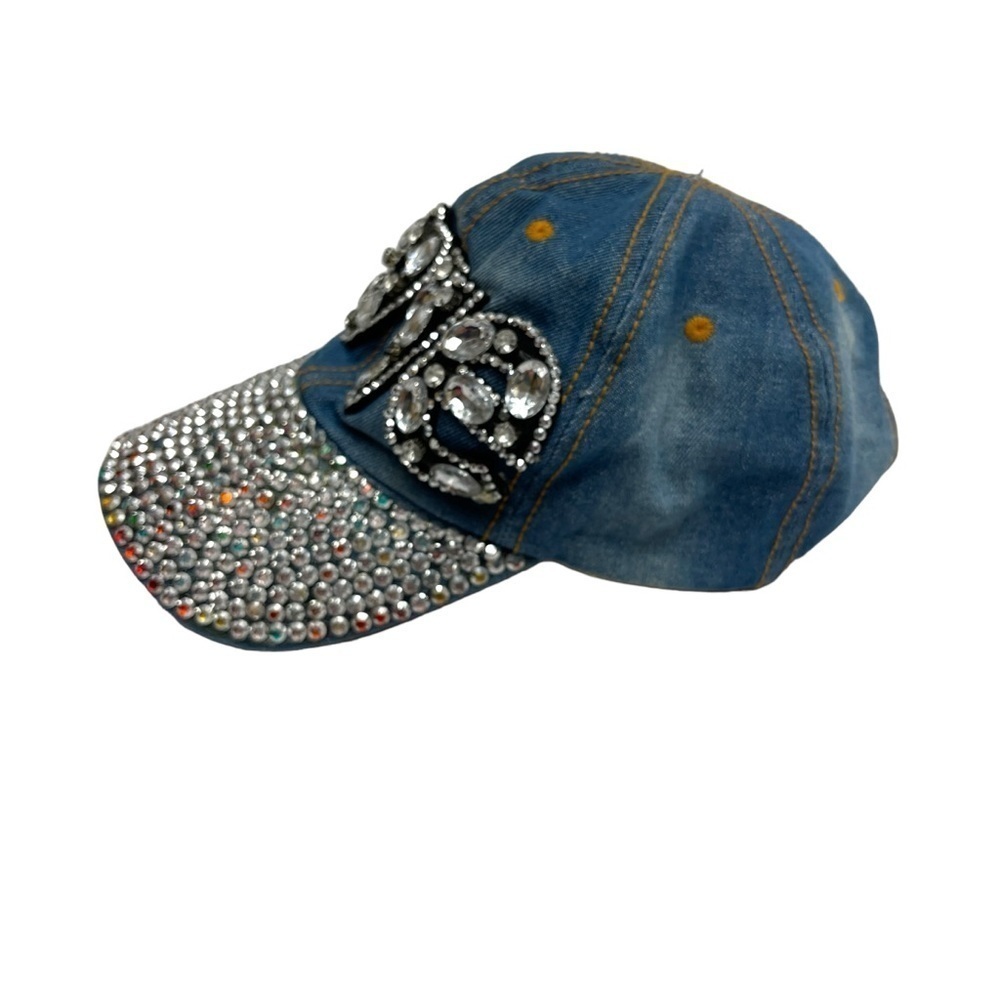 Y2K gem stone cap denim love letters with rhinestones 2000 - Picture 3 of 11